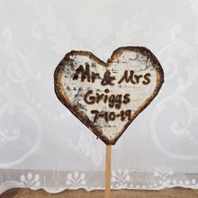 Load image into Gallery viewer, Birch bark personalized wedding cake topper- Rustic wedding bark cake topper