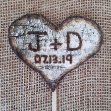 Load image into Gallery viewer, Birch bark personalized wedding cake topper- Rustic wedding bark cake topper