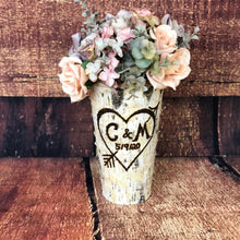 Load image into Gallery viewer, Custom wood burning wood vase | Best selling wood items | Wood engraving | Anniversary gift for wife | Engraved vase | Custom wood carving