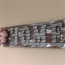 Load image into Gallery viewer, Corrugated tin home sign - Rustic home sign- Rustic wall decor - Housewarming gift for couple- Metal home sign- Custom home sign for wall