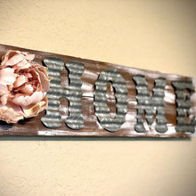 Load image into Gallery viewer, Corrugated tin home sign - Rustic home sign- Rustic wall decor - Housewarming gift for couple- Metal home sign- Custom home sign for wall