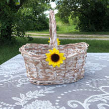 Load image into Gallery viewer, Flower girl basket rustic | Sunflower wedding basket | Willow basket with sunflowers | Rustic wedding decor | Country wedding | Barn wedding