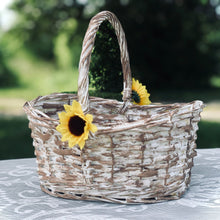 Load image into Gallery viewer, Flower girl basket rustic | Sunflower wedding basket | Willow basket with sunflowers | Rustic wedding decor | Country wedding | Barn wedding