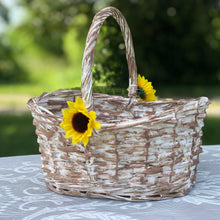 Load image into Gallery viewer, Flower girl basket rustic | Sunflower wedding basket | Willow basket with sunflowers | Rustic wedding decor | Country wedding | Barn wedding