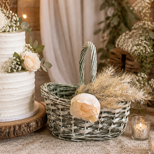 Load image into Gallery viewer, Boho flower girl basket pampas grass, Willow basket for flower girl boho style