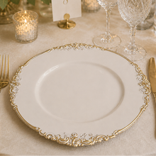Load image into Gallery viewer, Antique white and gold charger 13 inches for rent