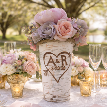 Load image into Gallery viewer, Personalized vase birch bark-Personalized wedding gifts for couple-Wooden anniversary gift-Engraved vase-Wedding vase centerpiece-Birch vase