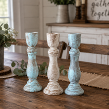 Load image into Gallery viewer, Rustic hand painted primitive candle stick holder