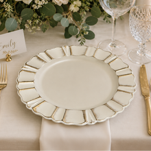 Load image into Gallery viewer, White scalloped 13 inch charger for rent