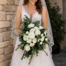 Load image into Gallery viewer, Traditional white rose and peony cascading bridal wedding bouquet