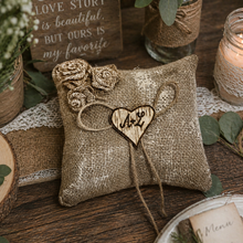 Load image into Gallery viewer, Burlap ring bearer pillow personalized