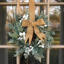 Load image into Gallery viewer, Winter cabinet wreaths, Winter wonderland decorations for walls chairs, winter candle wreaths for tables, winter wedding table decor cedar