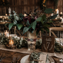 Load image into Gallery viewer, Burgundy moody birch bark centerpiece rental