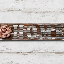 Load image into Gallery viewer, Corrugated tin home sign - Rustic home sign- Rustic wall decor - Housewarming gift for couple- Metal home sign- Custom home sign for wall