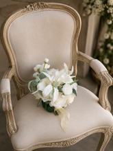 Load image into Gallery viewer, Faux orchid and calla lily cascading bridal bouquet