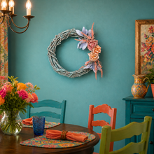 Load image into Gallery viewer, Painted grapevine spring wreath | Primitive spring wreath | Dirty roses purple lambs ear wreath