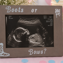 Load image into Gallery viewer, Boots or bows gender reveal centerpiece- Pregnancy reveal gifts for parents