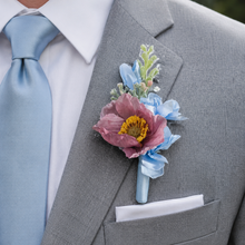 Load image into Gallery viewer, Blue Delphinium and white snapdragon pastel artificial faux bridal bouquet