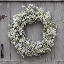 Load image into Gallery viewer, Farmhouse winter wreath for front door, Country christmas wreath, Neutral christmas wreath, Snowy cedar wreath, Minimalist wreath winter