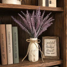 Load image into Gallery viewer, Milk bottle centerpiece with faux lavender