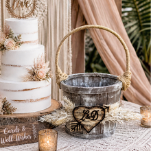 Load image into Gallery viewer, Flower girl basket personalized with pampas grass - Boho wedding basket custom - Boho rustic wedding decor