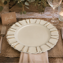 Load image into Gallery viewer, White scalloped 13 inch charger for rent