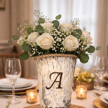 Load image into Gallery viewer, Custom monogramed wood vase - Personalized initial vase - Family name gift unique