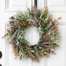 Load image into Gallery viewer, Artificial faux Eucalyptus wreath | Spring wreath for front door for outdoors | Lavender wreaths