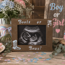Load image into Gallery viewer, Boots or bows gender reveal centerpiece- Pregnancy reveal gifts for parents