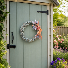 Load image into Gallery viewer, Painted grapevine spring wreath | Primitive spring wreath | Dirty roses purple lambs ear wreath