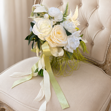 Load image into Gallery viewer, Faux orchid and calla lily cascading bridal bouquet