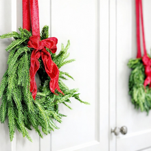Load image into Gallery viewer, Real touch Norfolk pine cabinet wreaths - Mini Norfolk pine wreath for kitchen cabinets with red velvet ribbon