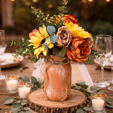Load image into Gallery viewer, Terracotta painted mason jars - Terracotta themed sunflower wedding table decor -