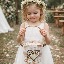 Load image into Gallery viewer, Rustic flower girl basket Personalized flower girl basket Flower girl basket rustic Flower girl basket personalized