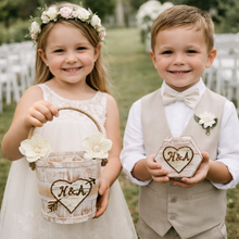 Load image into Gallery viewer, Rustic flower girl basket Personalized flower girl basket Flower girl basket rustic Flower girl basket personalized