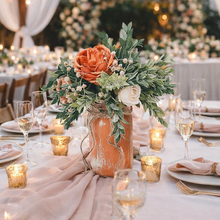 Load image into Gallery viewer, Terracotta painted mason jars - Terracotta themed sunflower wedding table decor -