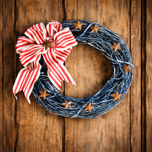 Load image into Gallery viewer, 4th of July wreath for front door- Patriotic Americana primitive home decor - Rusty Stars and Stripes decorations - Independence Day decor