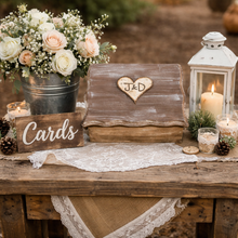 Load image into Gallery viewer, Rustic wedding card box with personalized birch heart