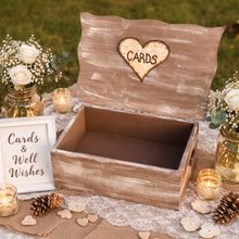 Load image into Gallery viewer, Rustic wedding card box with personalized birch heart