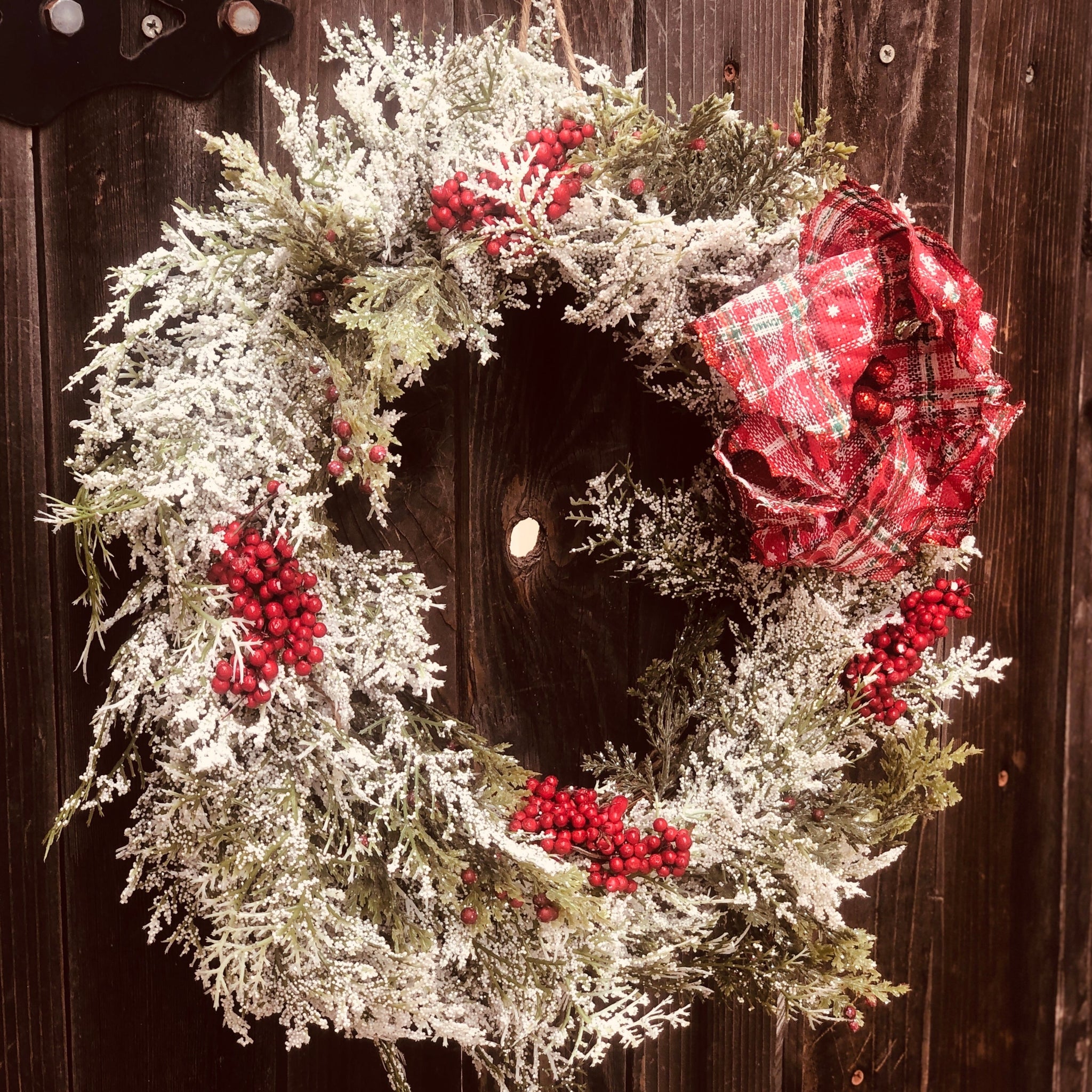Winter wreath for screen door, Glittered wreath Christmas, Cedar
