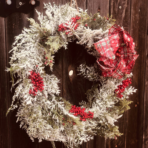 Farmhouse winter wreath for front door, Country christmas wreath, Neutral christmas wreath, Snowy cedar wreath, Minimalist wreath winter