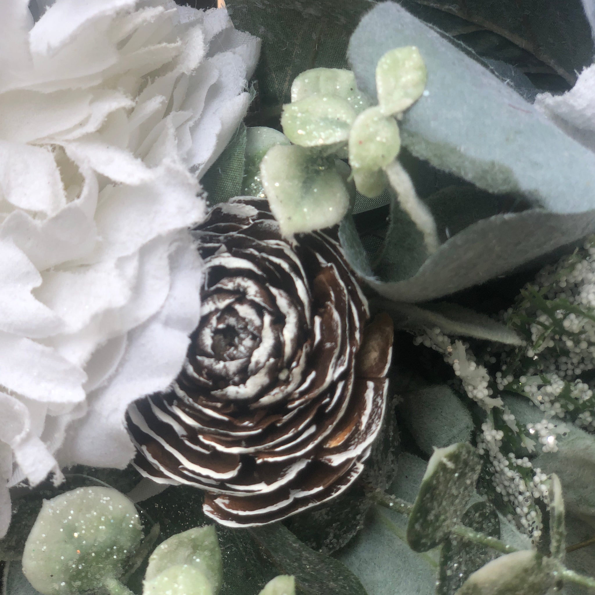 Artificial Green and Cream Frosted Bouquet