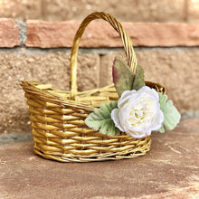 Load image into Gallery viewer, Champagne gold flower girl basket- Flower girl basket gold modern- Sage and gold wedding decor