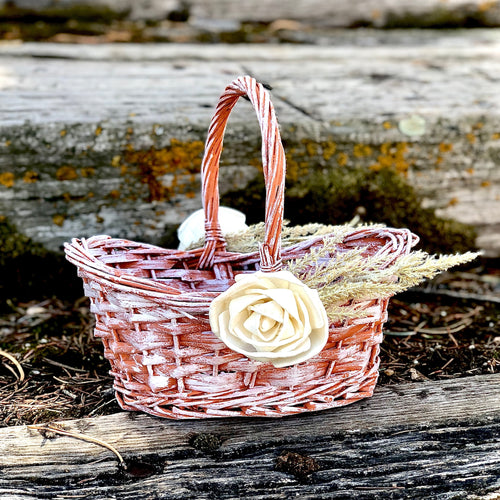 Terracotta burnt orange flower girl basket - Boho flower girl basket with sola wood flowers and pampas grass