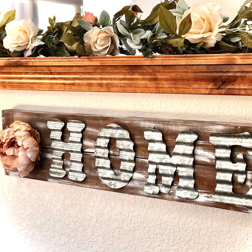 Corrugated tin home sign - Rustic home sign- Rustic wall decor - Housewarming gift for couple- Metal home sign- Custom home sign for wall
