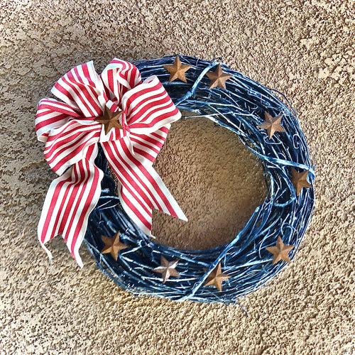 4th of July wreath for front door- Patriotic Americana primitive home decor - Rusty Stars and Stripes decorations - Independence Day decor