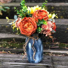 Load image into Gallery viewer, Navy mason jar wedding centerpieces with sunflowers