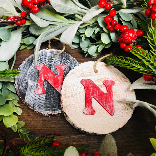 Wood slice ornament with initials
