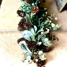 Load image into Gallery viewer, Glittered eucalyptus garland gold and silver for Christmas mantel or outside doorway