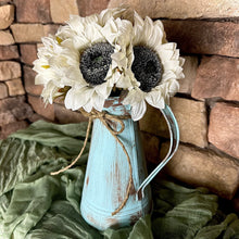 Load image into Gallery viewer, Rustic water pitcher, Sunflower centerpiece for kitchen table -Shabby chic watering can